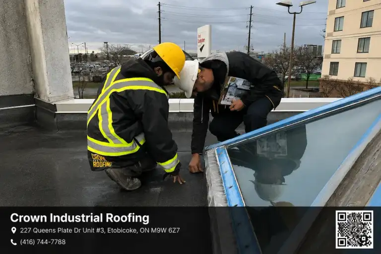 Crown Industrial Roofing crew completing tear-off of old built-up roof on a GTA commercial property