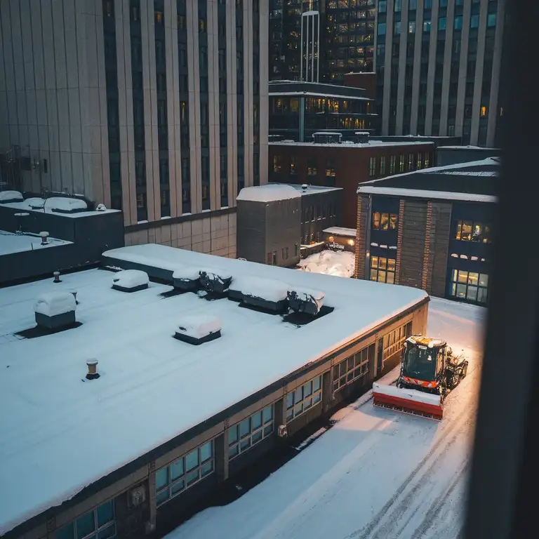commerical buildings collect heavy snowfall in winter in toronto